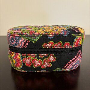 Vera Bradley Zip Around Black Floral Travel Oval Jewelry Box